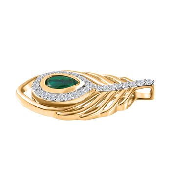 Pfau Quarz Triplette, Wei&szlig;er Zirkon Anh&auml;nger 925 Silber 750 Gelbgold Vermeil ca. 1.98 ct