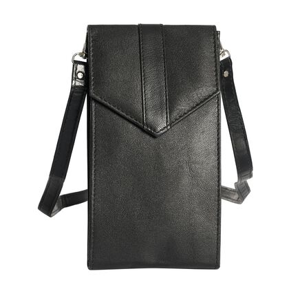 100% echte Leder Crossbody Handy-Brieftasche mit RFID Schutz, Schwarz