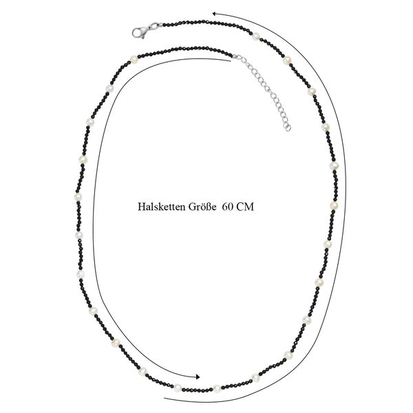 Schwarze Spinell und S&uuml;&szlig;wasserperle 60+5cm Halskette image number 6