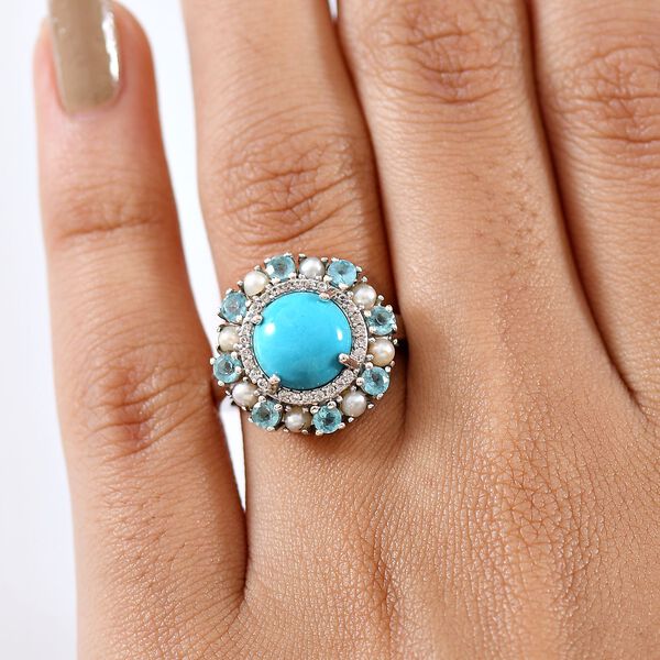 D'Joy AA Sleeping Beauty T&uuml;rkis, S&uuml;&szlig;wasserperle, Apatit und Zirkon Ring image number 3