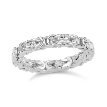 Handgefertigter Bandring im byzantinischen Ketten-Design, 925 Silber rhodiniert