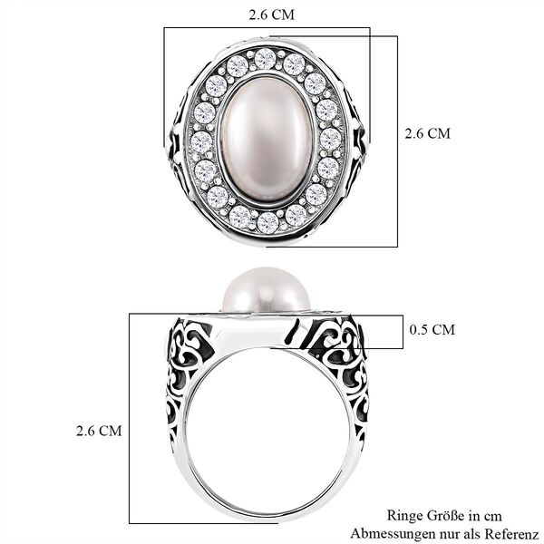 Weißer Zirkonia, Weiße Muschelkernperle Ring Reiner Edelstahl (Größe 16.00) image number 5