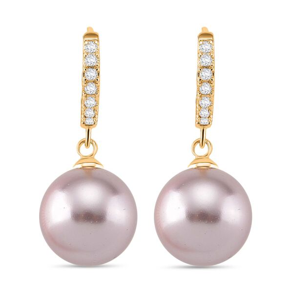 Lila Muschelkernperle und Zirkonia Ohrringe