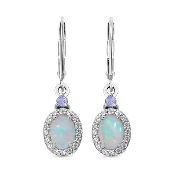 Nat&uuml;rliche, &auml;thiopische Welo Opal und Tansanit-Ohrringe, 925 Silber platiniert ca. 1,60 ct