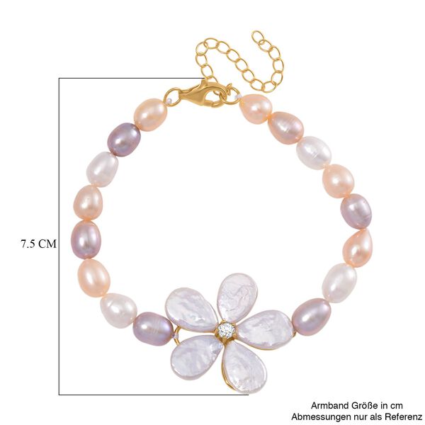 Keshi Perle, Mehrfarbige Süßwasser Perle Armband ca. 18 cm+ 5 cm Extender, 925 Silber vergoldet image number 5