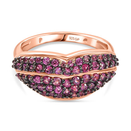 GP Amore Kollektion - AA Nat&uuml;rlicher Rhodolith Granat, Kanchanaburi Blauer Saphir Ring, 925 Silber Ros&eacute;gold Vermeil (Gr&ouml;&szlig;e 19.00), ca. 1.21 ct