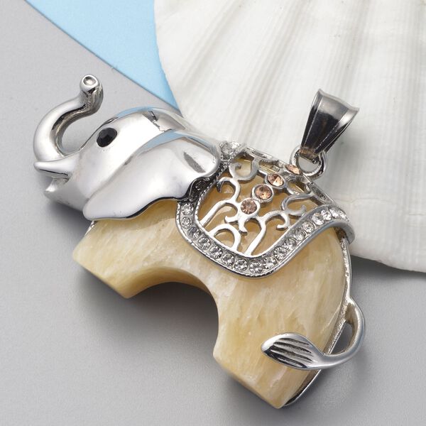 Gefärbte gelbe Jade und Zirkonia Elefanten Halskette ca. 50,94 ct image number 2