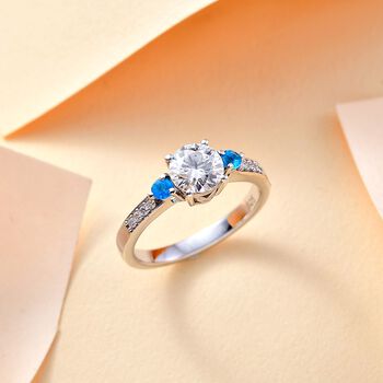 Moissanit und Neon Apatit Ring - 1,24 ct.