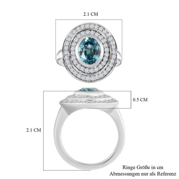 Kambodschanischer blauer und Weißer Zirkon Ring 925 Silber platiniert  ca. 3,98 ct image number 7