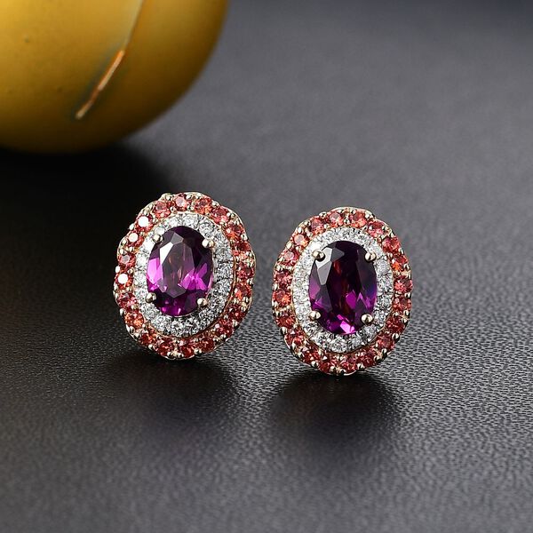 AAA Radiant Ember Granat, Padparadscha Saphir Ohrringe 417 Gold ca. 3,16 ct. image number 1