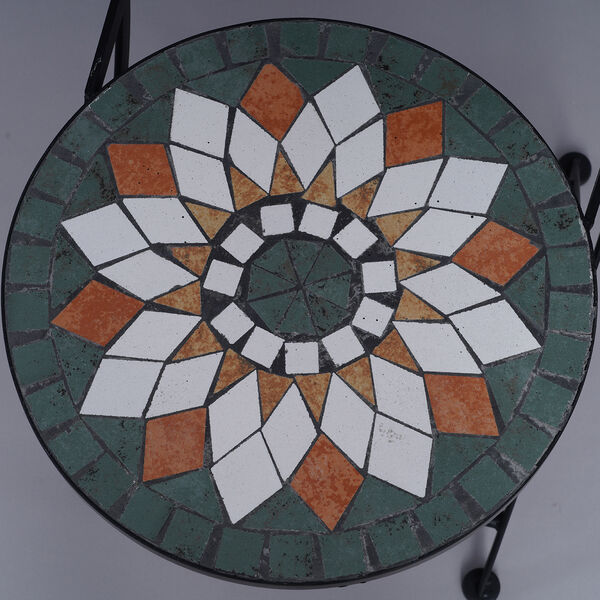 3er-Set - Mosaik-Tisch und 2 Mosaik-St&uuml;hle, Kaleidoskop-Muster, Dunkelgr&uuml;n-Terracotta-Wei&szlig;&nbsp; image number 5