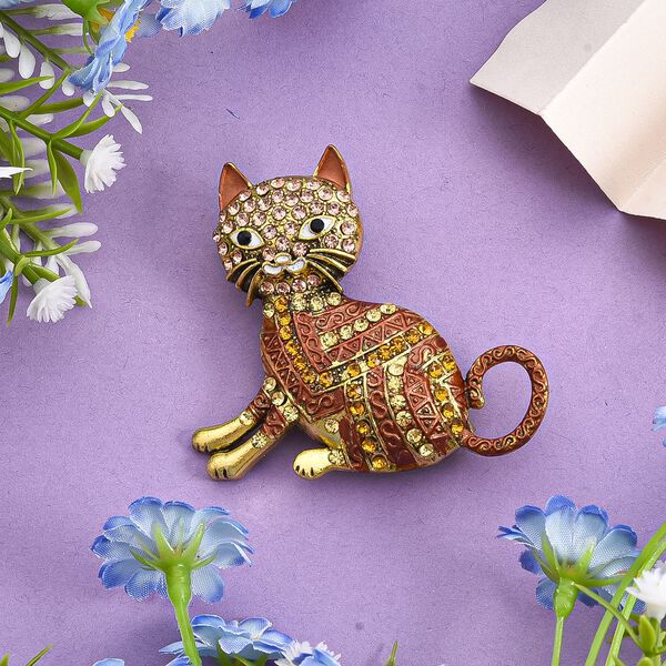 Mehrfarbiger Kristall Brosche Antikes Gold image number 2