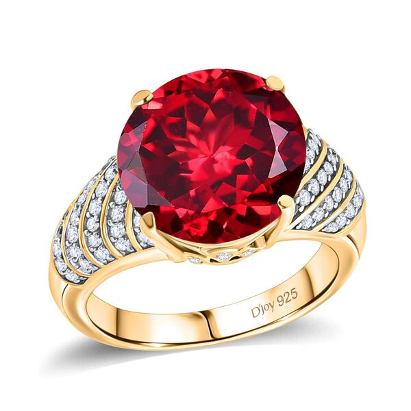 Djoy Lab Created Padparadscha-Saphir, Weißer Zirkon Ring 925 Silber 750 Gelbgold Vermeil (Größe 17.00) ca. 9,31 ct image number 4