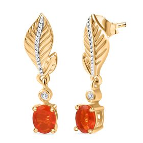 Blaze Feuer Opal, Weißer Zirkon Ohrringe 925 Silber 750 Gelb Vergoldet ca. 0.60 ct