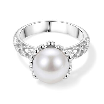 D'Joy Wei&szlig;e Edison Perle (10-11 mm), Lab Grown Diamant Ring 925 Silber Rhodiniert (Gr&ouml;&szlig;e 20.00)