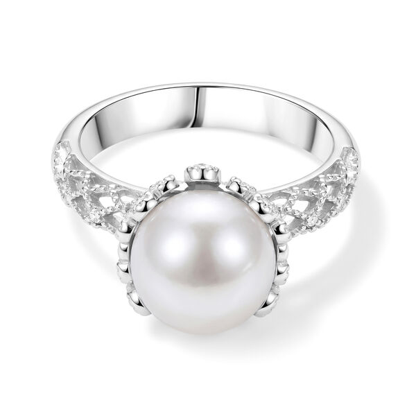 D'Joy Wei&szlig;e Edison Perle (10-11 mm), Lab Grown Diamant Ring 925 Silber Rhodiniert (Gr&ouml;&szlig;e 20.00)
