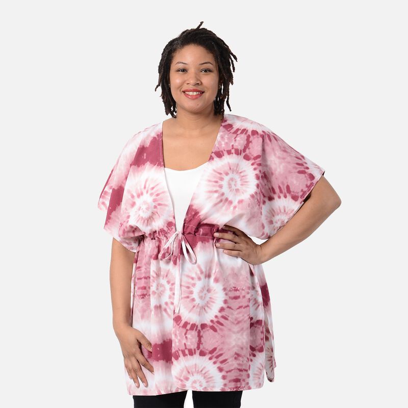 Kimono mit Gürtel im Batik-Stil, Rosa-Weiß, Einheitsgröße image number 0