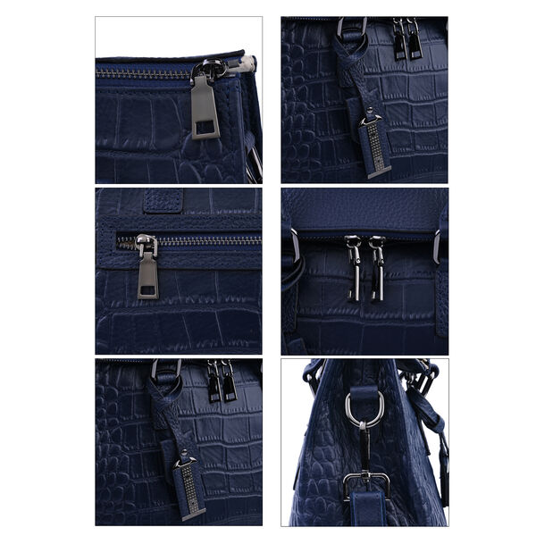 Schultertasche aus 100% echtem Leder mit Kroko-Pr&auml;gung und abnehmbarem Riemen, Dunkelblau&nbsp; image number 6