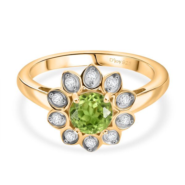 D'Joy Nat&uuml;rlicher Peridot, Wei&szlig;er Zirkon Ring 925 Silber vergoldet (Gr&ouml;&szlig;e 20.00) ca. 1.13 ct