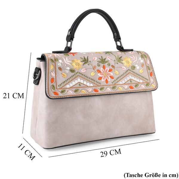 Florale Kunstprint Crossbody-Tasche mit gemustertem Schulterriemen, 29 x 11 x 21 cm, Offwhite image number 7