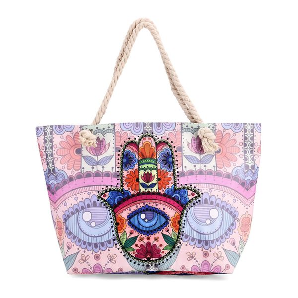 Mehrfarbige Hamsamotiv - Gro&szlig;e Tragetasche mit Rei&szlig;verschluss, Innentasche, ca. 40.5x 18 x38 cm