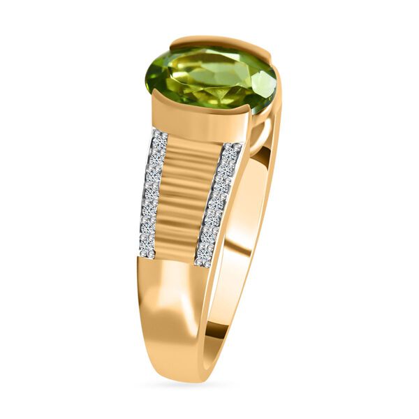 Natürlicher Peridot, weißer Zirkon Ring, 925 Silber vergoldet (Größe 19.00) ca. 2.46 ct image number 2