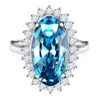 J Francis gefertigt mit SWAROVSKI Aquamarin Swarovski Kristall, Weißer Swarovski Kristall Ring 925 Silber rhodiniert (Größe 17.00) 5.90 ct