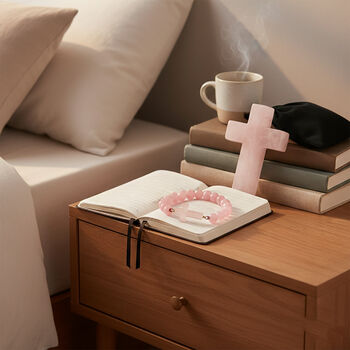 "Livmore  Set of 2 Rose Quarts Gemstone Cross  With Bracelet With Cross Charm Size - 7.62 Inch  Weight - 46 Gms Color- Pink "