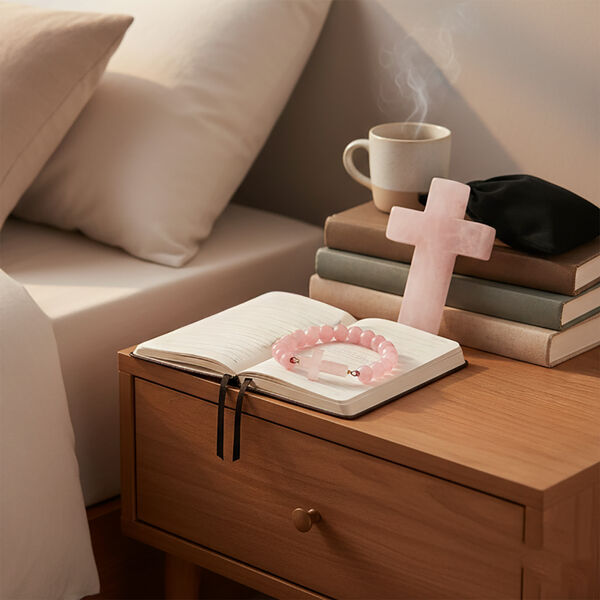 "Livmore  Set of 2 Rose Quarts Gemstone Cross  With Bracelet With Cross Charm Size - 7.62 Inch  Weight - 46 Gms Color- Pink " image number 1