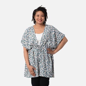 Kimono mit G&uuml;rtel, Blumenmuster, Gr&uuml;n