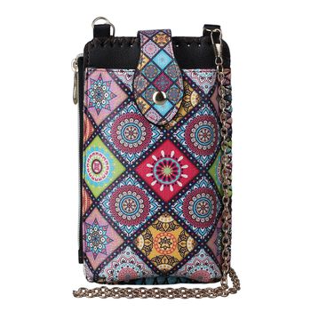Boho Stil Crossbody Handytasche, 18x10,5 cm, mehrfarbige Rauten