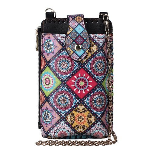Boho Stil Crossbody Handytasche, mehrfarbige Rauten image number 0