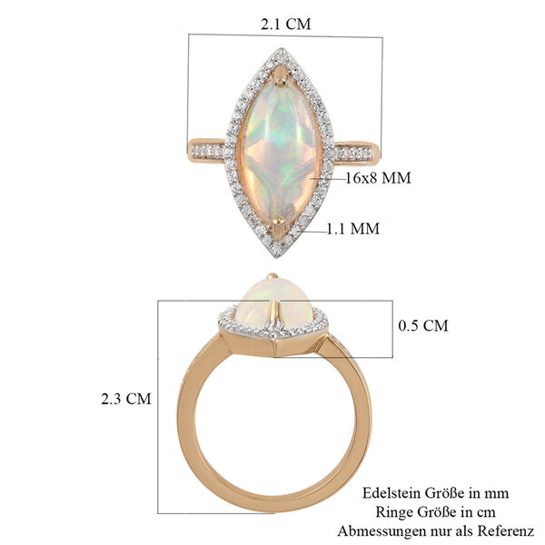 Nat&uuml;rlicher &Auml;thiopischer Opal und Zirkon Halo Ring 925 Silber Gelbgold Vermeil image number 7