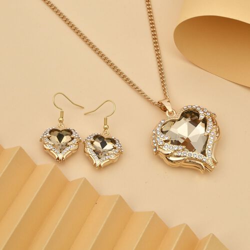2er Set - Glas, Kristall Anhänger mit Kette und Ohrringe, Champagner image number 1