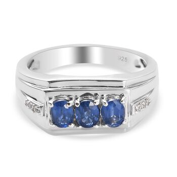 Kyanit und Zirkon Herren Ring 925 Silber platiniert (Gr&ouml;&szlig;e 20.00) ca. 1,19 ct