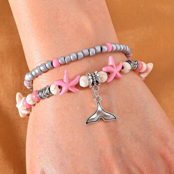 2er Set - Wei&szlig;er Howlit, Almandin Schmuck Zubeh&ouml;r ca. 23 cm Antik-silber-Plattierung ca. 60.35 ct