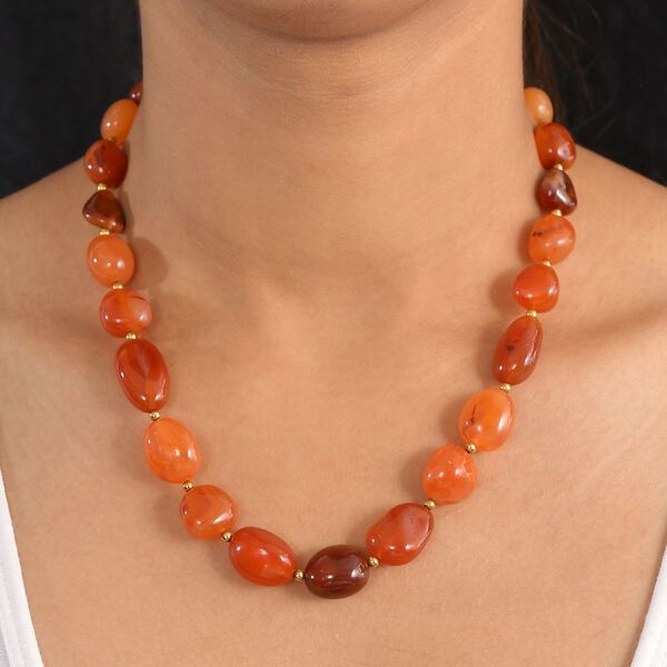 Karneol Halskette ca. 45 cm, Nickelfreies Gelb Messing, ca. 320.00 ct image number 2