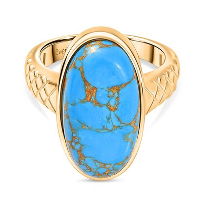 Blaues T&uuml;rkis Ring Messing, E-Beschichtung Gelb Gold (Gr&ouml;&szlig;e 18.00) ca. 8.70 ct