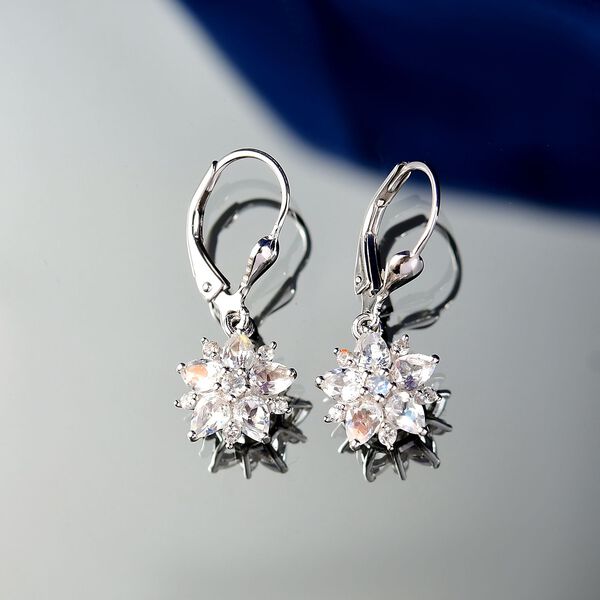 D joy AAA Premium Malagasy Regenbogen Mondstein Celestial Bloom Ohrringe, 925 Silber rhodiniert ca. 1,75 ct. image number 2