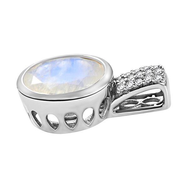 Premium Regenbogen Mondstein und weißer Zirkon-Anhänger, 925 Silber platiniert ca. 4.56 ct image number 4