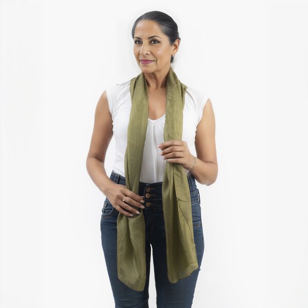 Satin Seiden Schal, Olivgr&uuml;n image number 3