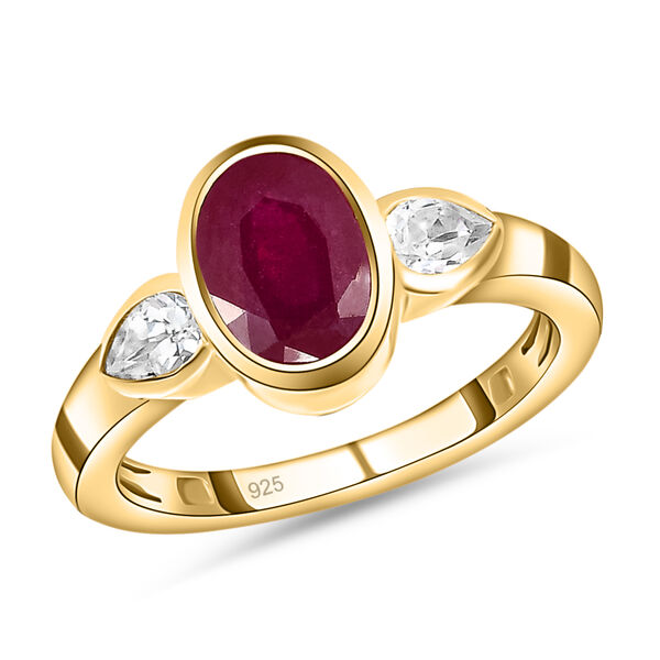 Afrikanischer Rubin und wei&szlig;er Zirkon-Ring, 925 Silber vergoldet  ca. 2,42 ct image number 4