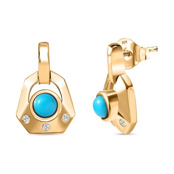 AA Sleeping Beauty T&uuml;rkis, Wei&szlig;er Zirkon Art Deco Ohrringe 925 Silber 750 Gelbgold Vermeil ca. 0.61 ct