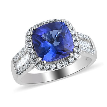 RHAPSODY AAAA Tansanit und Diamant-Ring, VS E-F, 950 Platin (Gr&ouml;&szlig;e 17.00) ca. 4.30 ct