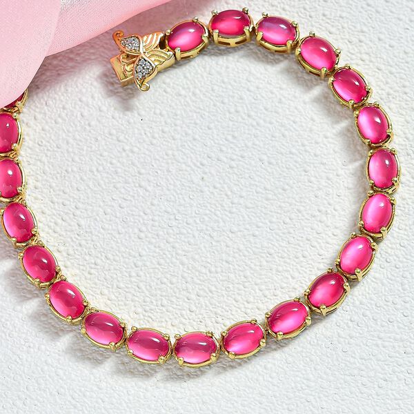 D'Joy Maulbeer Mondstein, Wei&szlig;er Zirkon Armband ca. 20 cm 925 Silber 750 Gelbgold Vermeil ca. 20,34 ct. image number 2