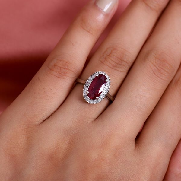 Afrikanischer Rubin und Diamant Halo Ring 925 Silber Platin-&Uuml;berzug image number 3