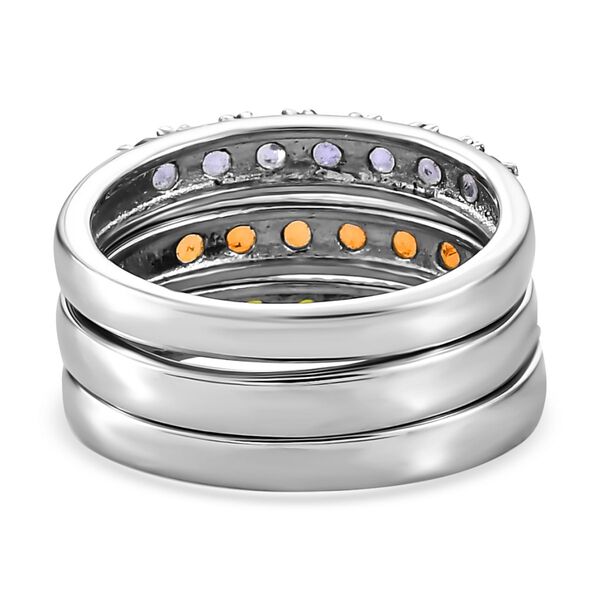 Natürliches Chromdiopsid, Tansanit und Feueropal Ring-Set, Edelstahl ca. 1.45 ct image number 7