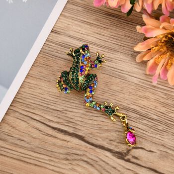 Mehrfarbiger Kristall Frosch Brosche Antikes Gold