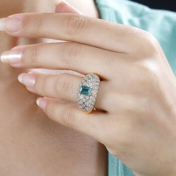 GP Italienische Garten Kollektion - AAA Smaragd, Kanchanaburi Blauer Saphir Ring 925 Silber 750 Gelbgold Vermeil (Gr&ouml;&szlig;e 18.00) ca. 1.91 ct