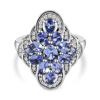 Wundersch&ouml;ner Tansanit und wei&szlig;er Zirkon-Ring, 925 Silber platiniert  ca. 2,30 ct